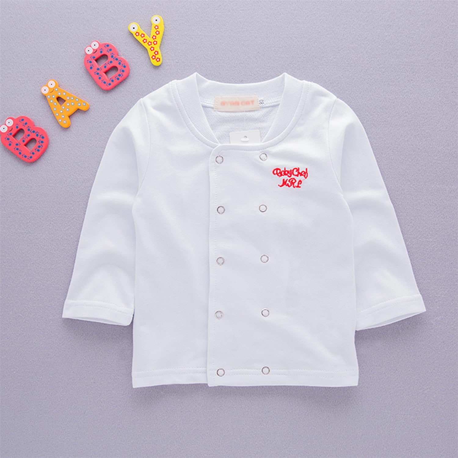 Size 6-9months FANCYINN Toddler Baby Chef Costume Halloween Party Outfit Hat Long Sleeve Buttons Down Top and Checkered Pants 2Pcs